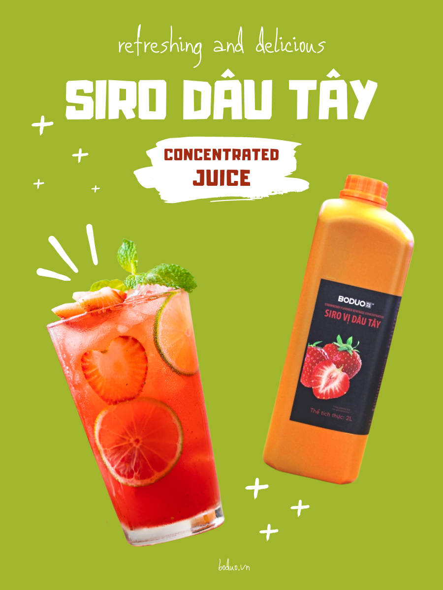 Siro Dâu Tây Boduo pha trà trái cây- trà sữa can 2L