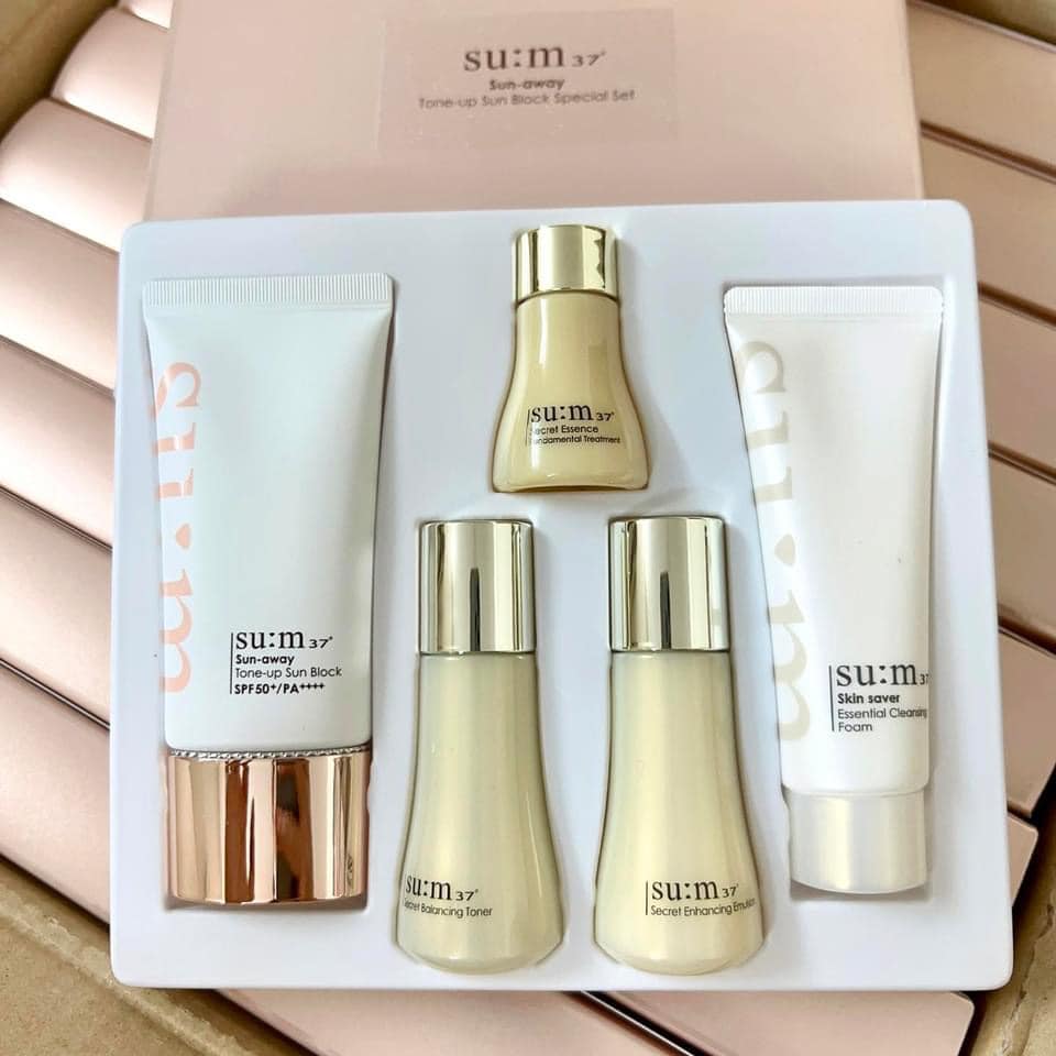 Set kem chống nắng su:m37 sun-away tone up sun block spf50+/ pa++++ nâng tone trắng hồng