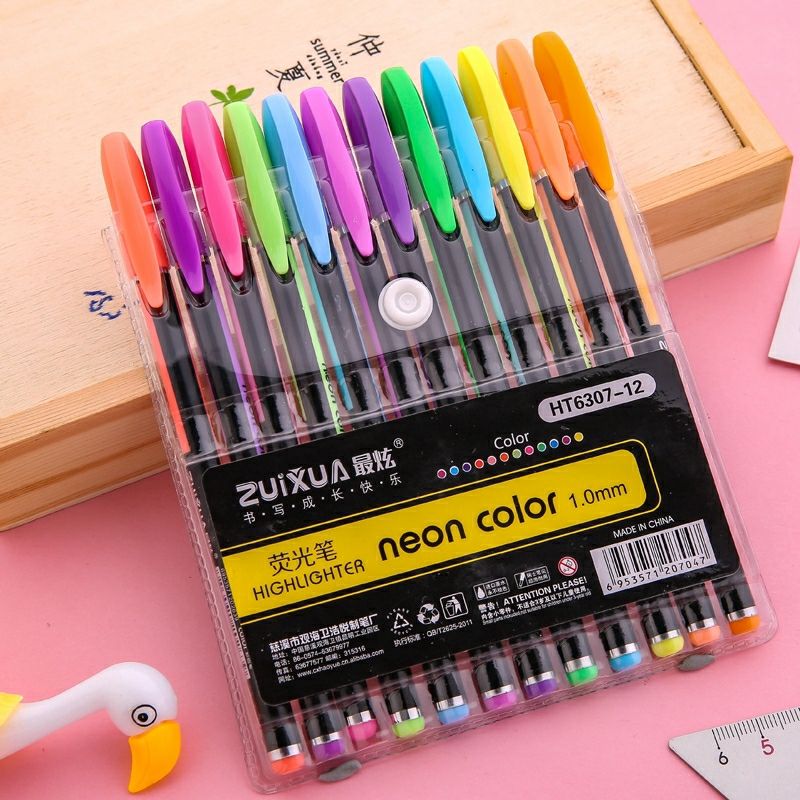[HCM]1 set (gồm 12 cây) bút mực gel NEON COLOR nhiều màu tiện dụng