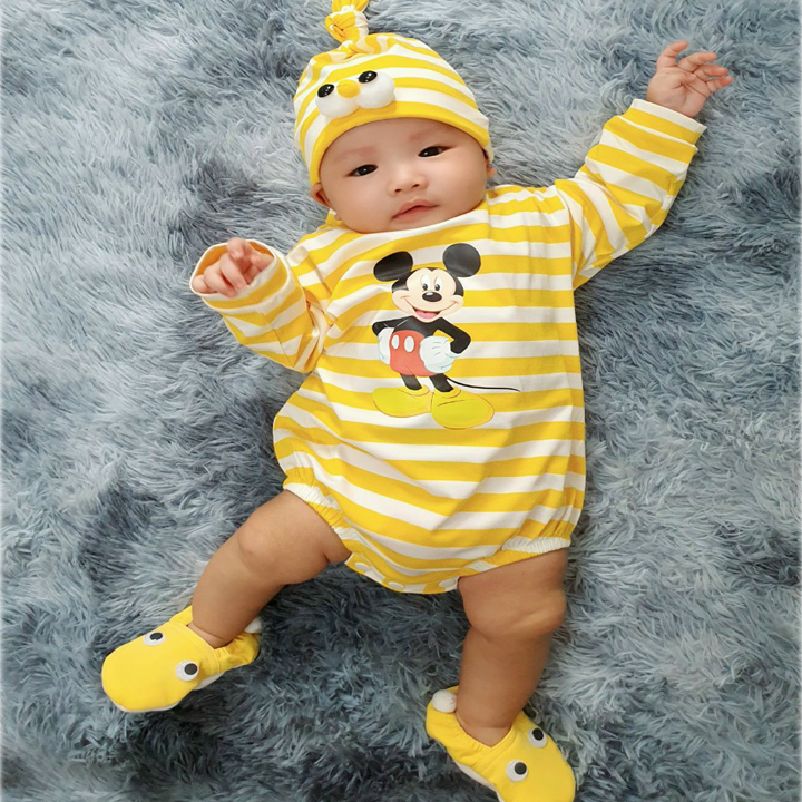 [HCM]SÉT BODY 3 MÓN BÉ TRAI SỌC MICKEY VÀNG