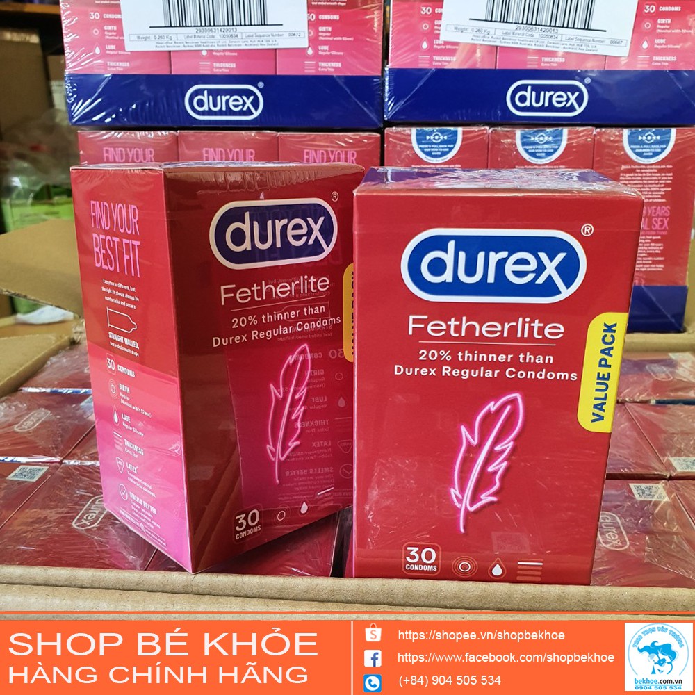 Bao Cao Su Siêu Mỏng Durex Úc - Durex Fetherlite - Hộp 30 Chiếc