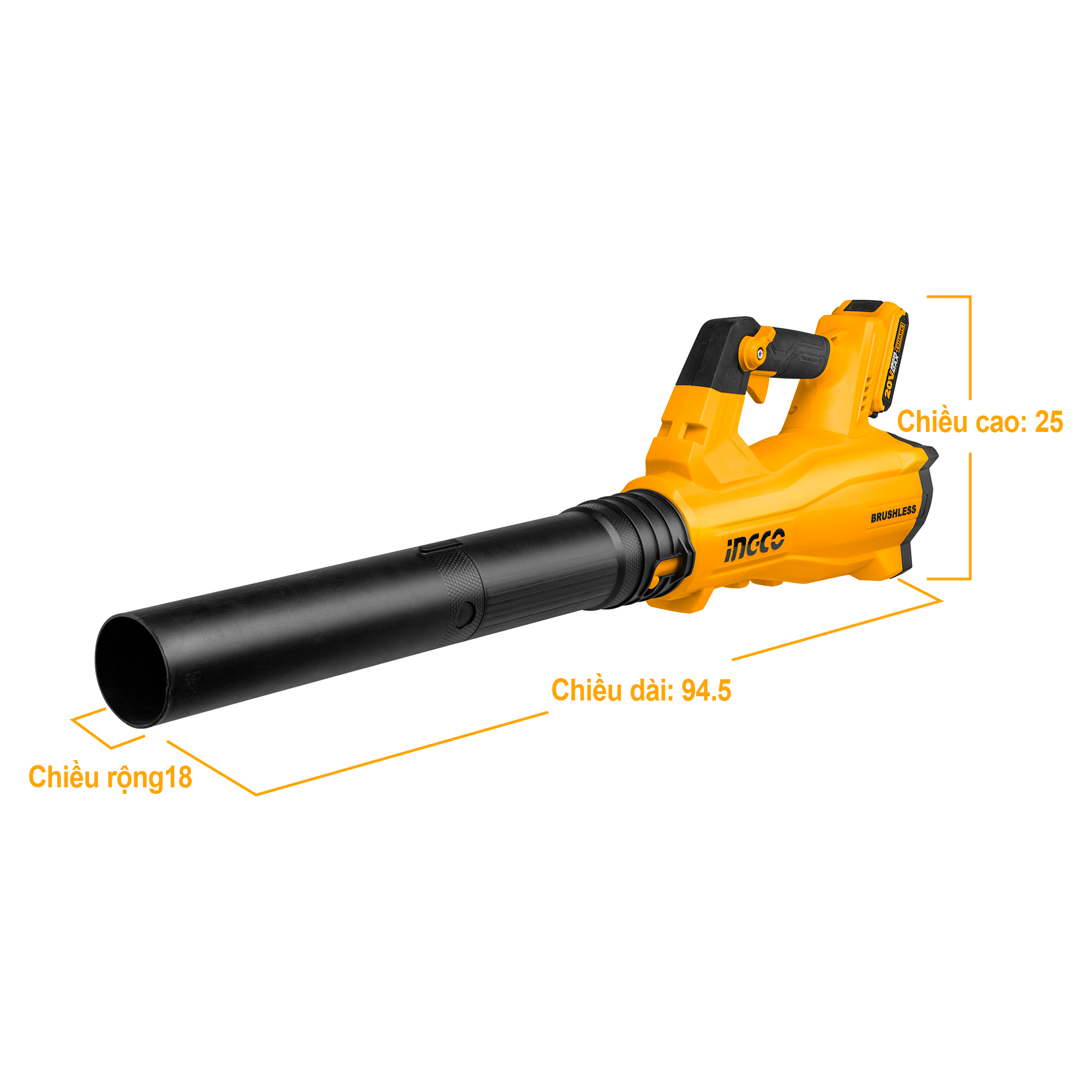 Máy thổi bụi / thổi lá Motor không chổi than INGCO CABLI20428 ( không kèm pin và sạc )