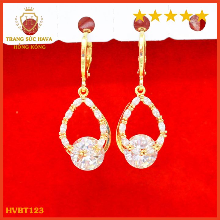 Bông Tai Nữ Titan Đính Đá Thời Trang, Khuyên Tai Nữ Dáng Dài Xi Mạ Vàng Non 24k Cao Cấp - Trang Sức Hava Phong Cách Trẻ Trung Cá Tính