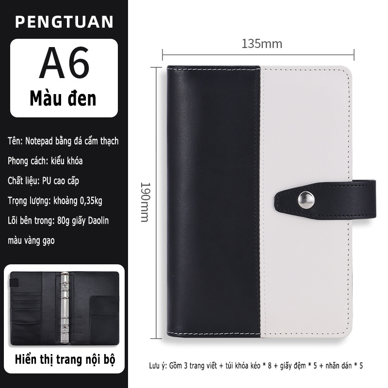Sổ tiết kiệm, chi tiêu da PU A6, thiết kế sáng tạo, bền không thấm nước, có khuy cài nam châm