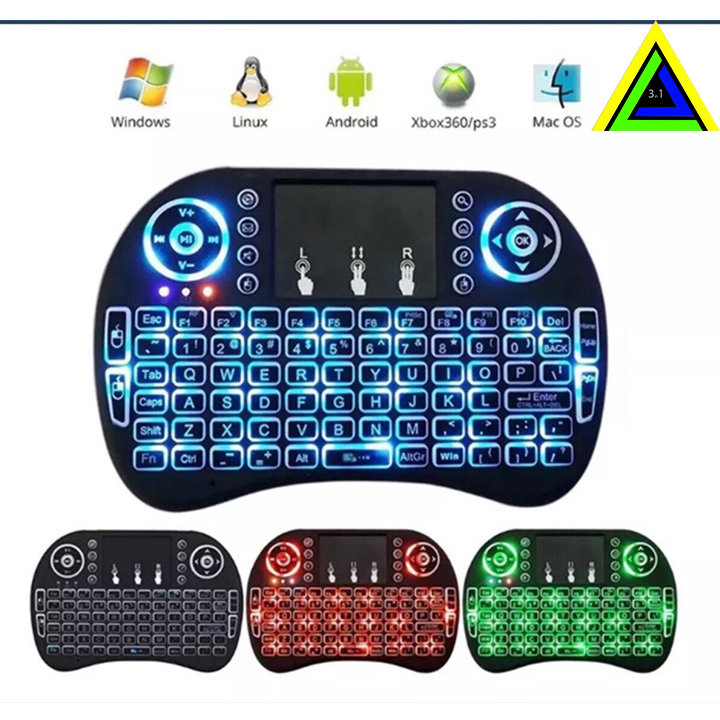Bàn phím wireless mini kiêm chuột bay chuyên dùng cho android tv box, smart tv, laptop có led