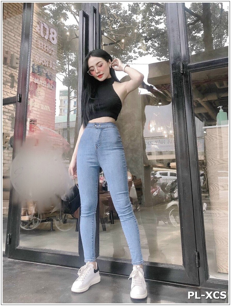 Quần Jean Nữ Lưng Cao ĐAI TRƠN HAI CÚC XANH NHẠT siêu đẹp chất jean giãn tốt-S4/26