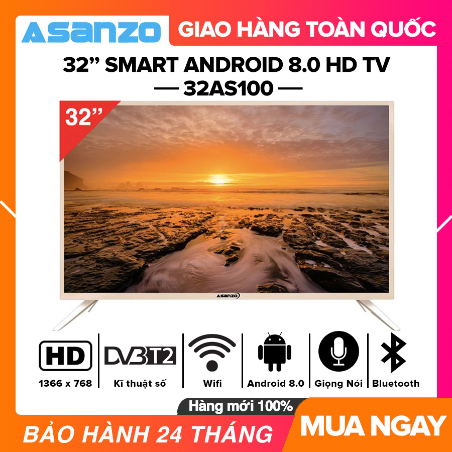 [Trả góp 0%][SẢN PHẨM MỚI] Smart Tivi Asanzo 32 inch HD - Model 32AS100 / 32SL500 (Đen) Android 8.0 HD Ready Tích hợp DVB-T2 Wifi Tivi Giá Rẻ - Bảo Hành 2 Năm