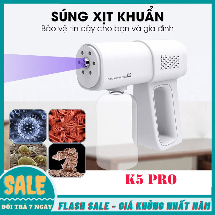 Máy xịt khử khuẩn nano K5 Pro, máy khử khuẩn nano dùng cho gia đình, văn phòng K5 Pro, Máy phun khử khuẩn cầm tay K5 Pro với 8 đèn UV