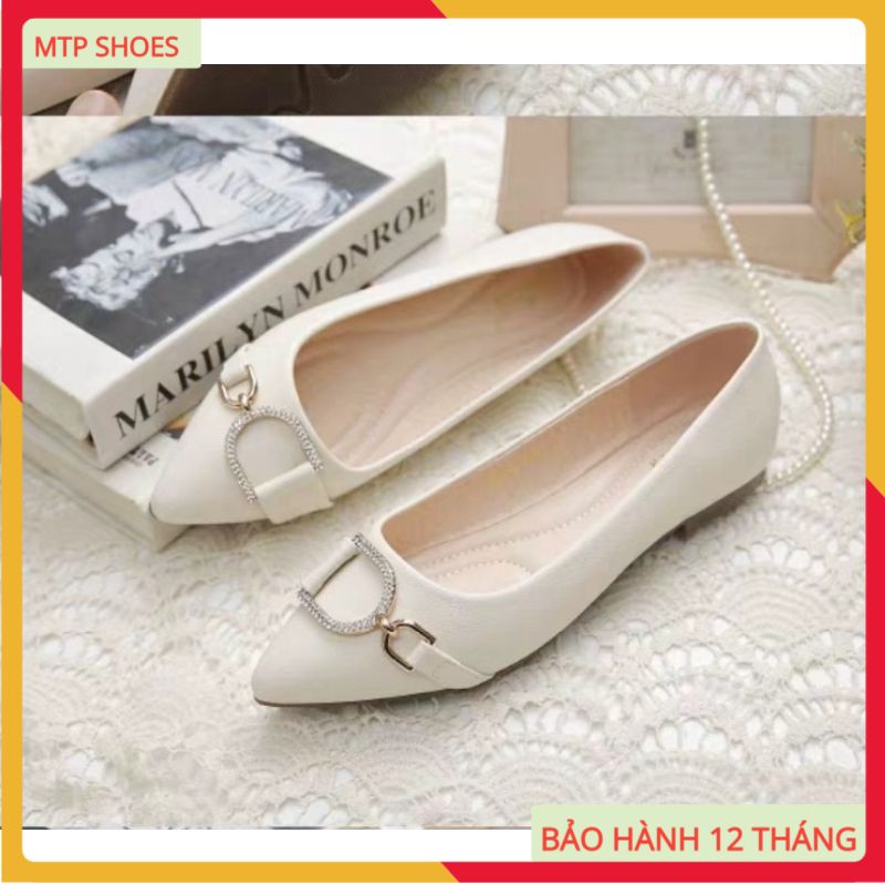 Giày bệt nữ - hài nữ búp bê đính nơ D da mềm