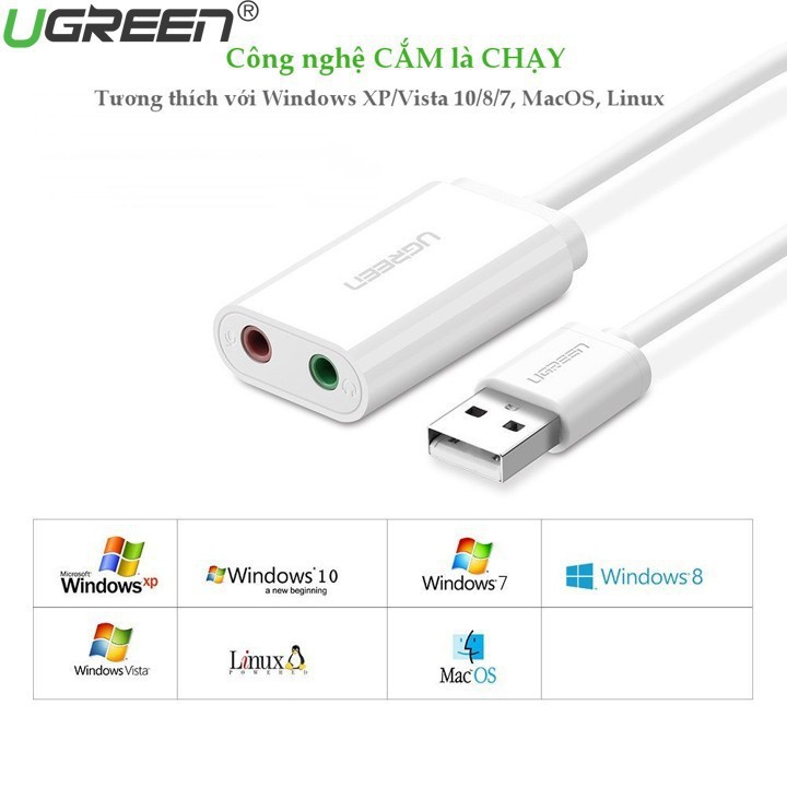 Cáp Chuyển USB Ra Sound UGREEN 30143 (USB Sang Headphone và Microphone) - Hàng