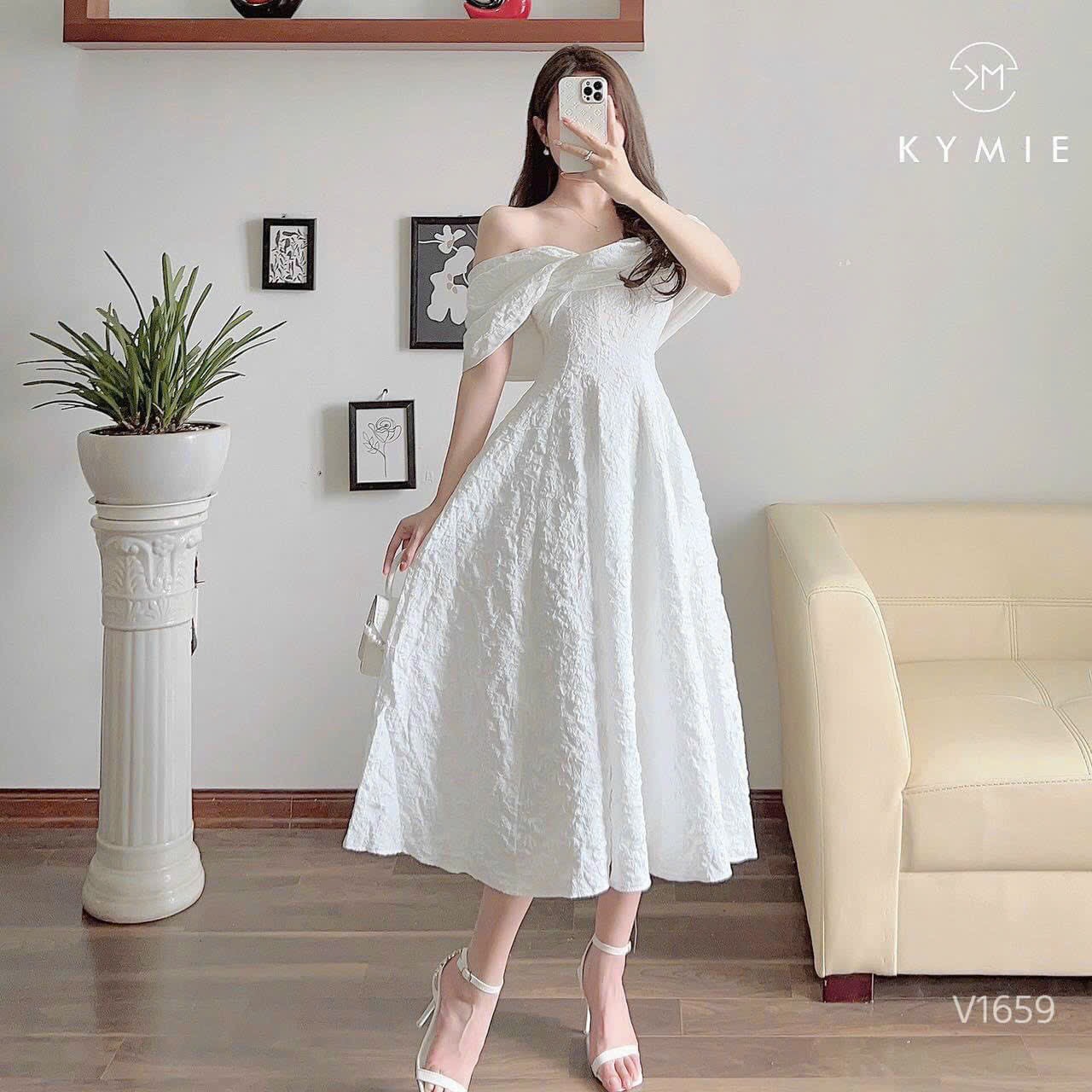 Đầm váy nữ kiểu dáng xòe vèo vai ( có mut ngực )
