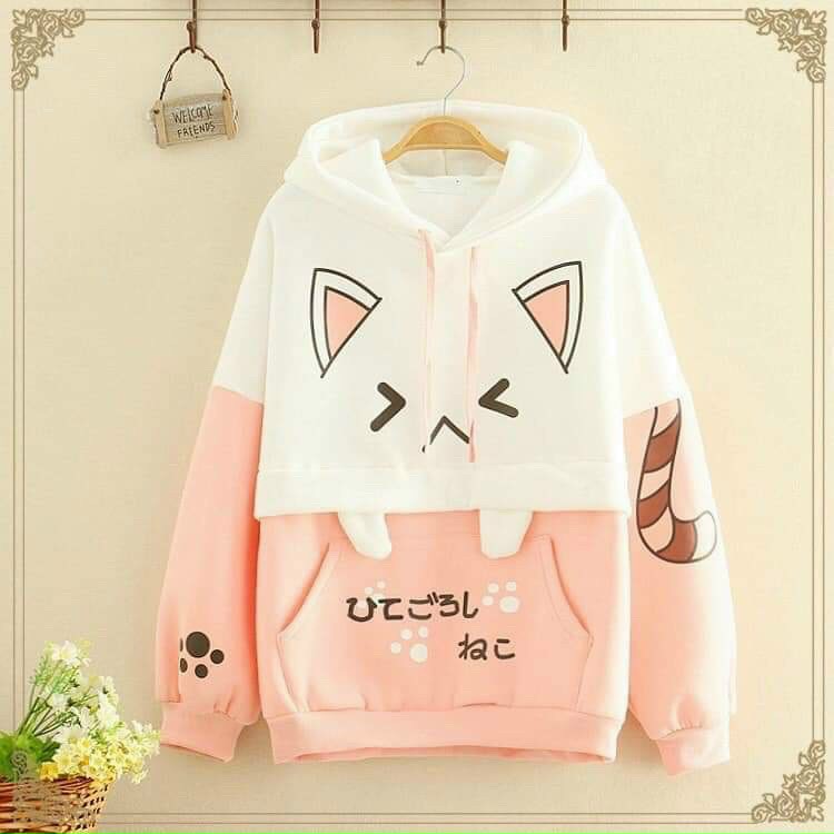 Áo khoác hoodie nữ form vừa dáng lên đồ cực đẹp, họa tiết mặt mèo siêu cute cho các nàng bánh bèo đi chơi, đi học tung tăng khắp nơi hot 2021