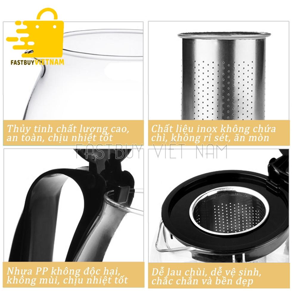 Bộ Ấm Pha Trà Thủy Tinh Lưới Lọc Inox Cao Cấp