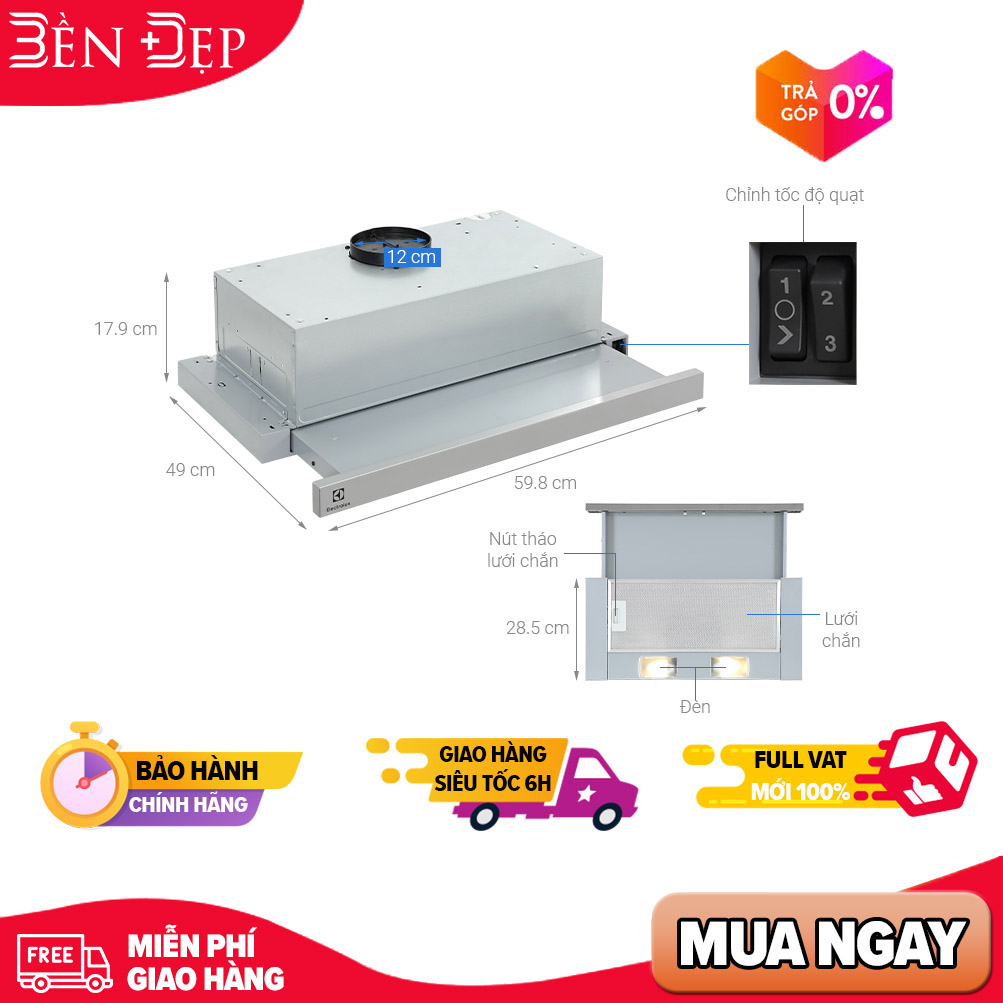 Máy hút mùi âm tủ Electrolux dạng kéo LFP216S