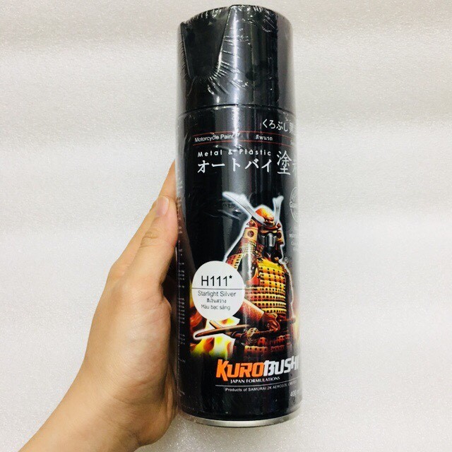 Chai sơn xịt, sơn xe Samurai H111 màu bạc sáng 400ml chính hãng - Nhập khẩu Malaysia