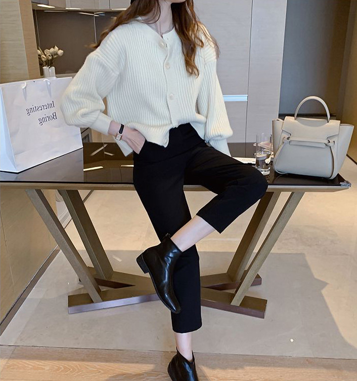 Áo Sơ Mi Len Dệt Kim Cổ Tròn Cúc Mở
