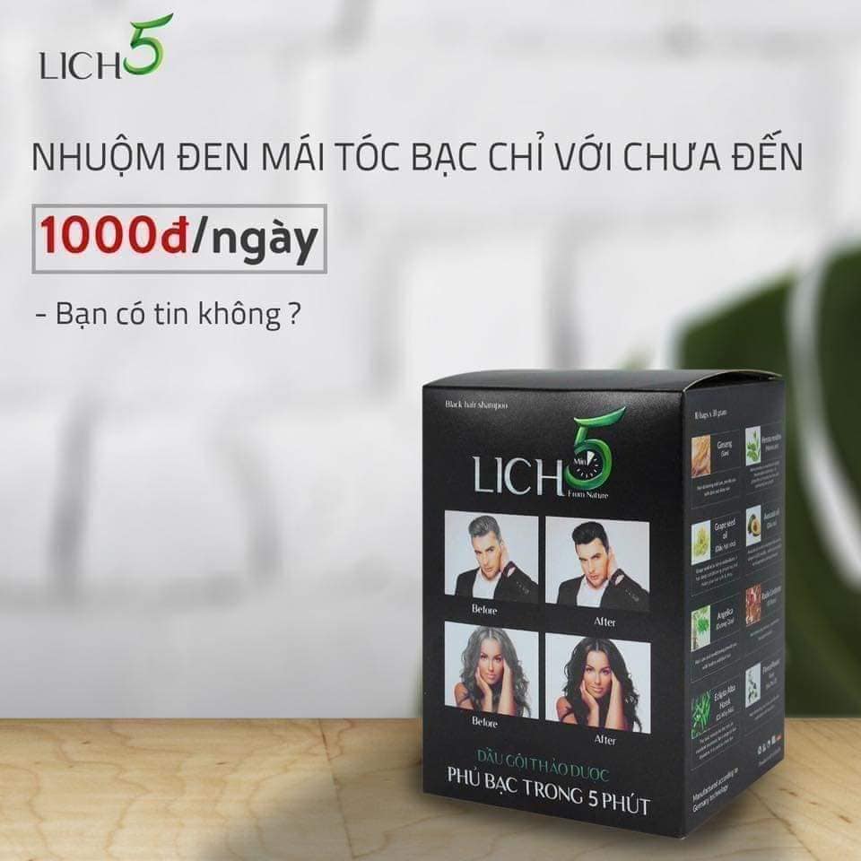 Dầu gội thảo dược phủ bạc, phủ màu tóc Lich5 - Đen tóc chỉ sau 5 phút gội