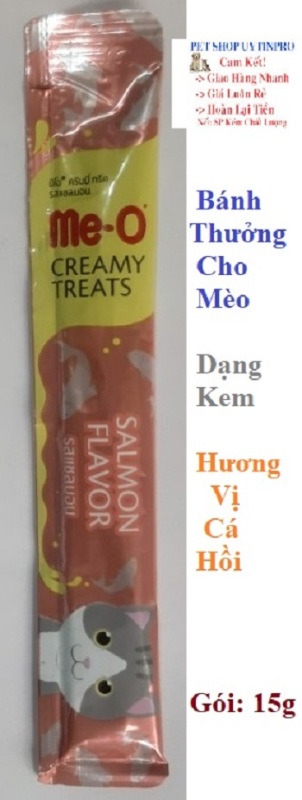 BÁNH THƯỞNG CHO MÈO Dạng kem Me-o Hương vị cá hồi Gói 15g Xuất xứ Thái lan