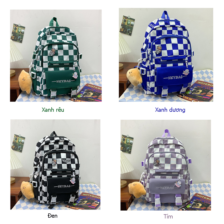 Balo ulzzang kẻ caro đi học học sinh sinh viên Hàn Quốc cao cấp chống nước Lemone BL292