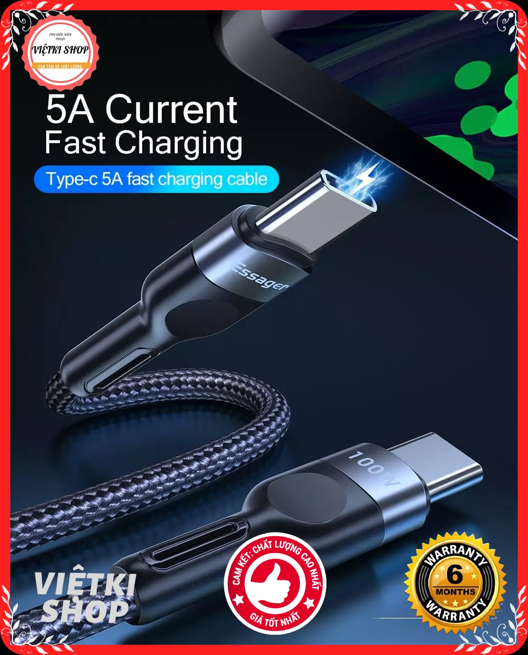 (Giá Hủy Diệt) Cáp Sạc Nhanh Essager 100W Type C To Type C