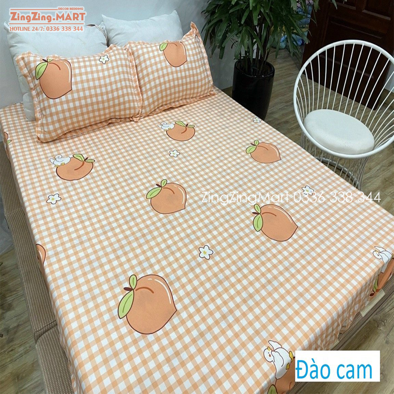 Set Ga Gối,Bộ Drap giường Poly Cotton Mẫu Đào Cam (Được chọn mẫu)