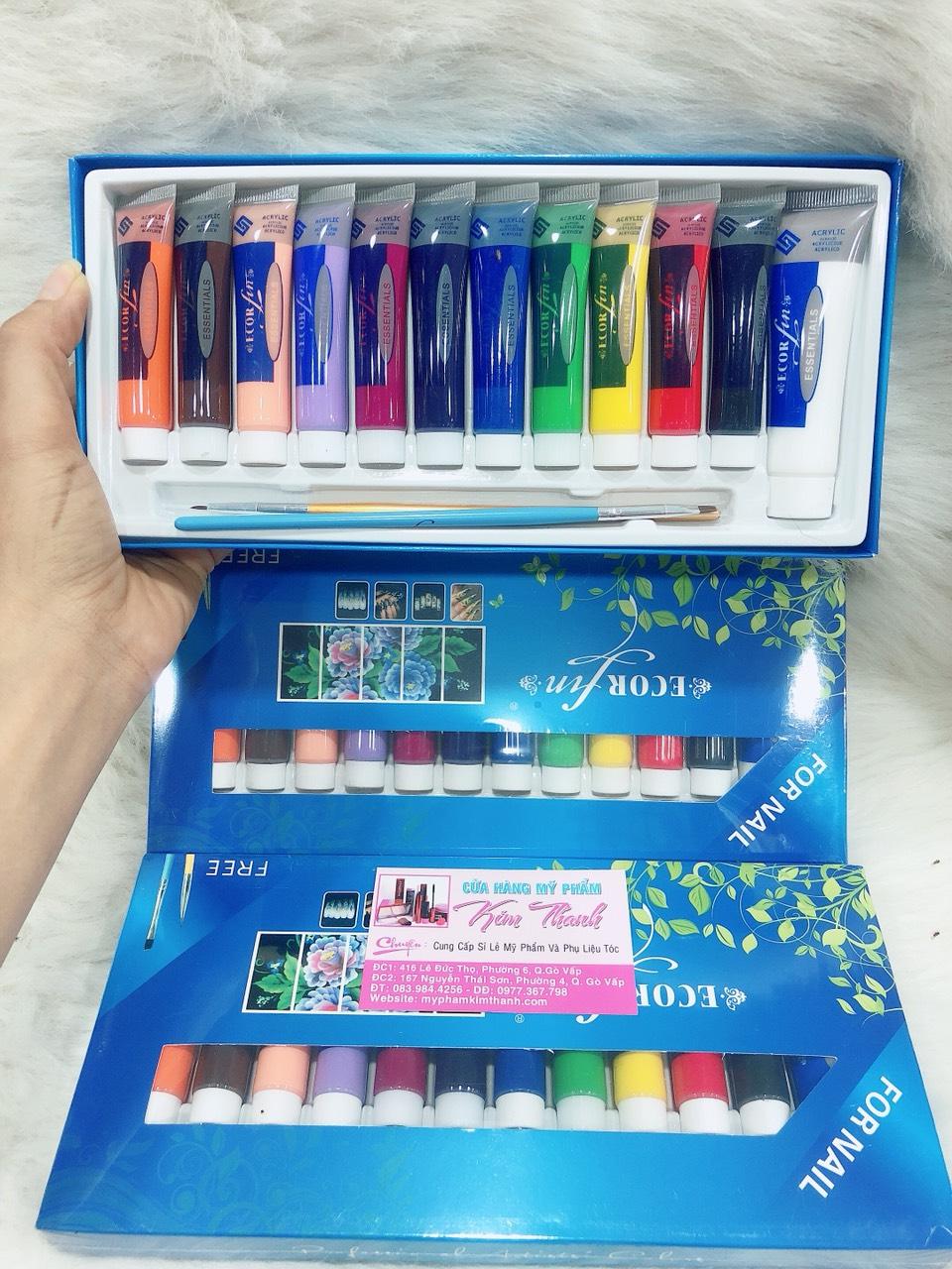 Set 12 bột màu vẽ Ecorfin tặng cọ bản và cọ siêu nét