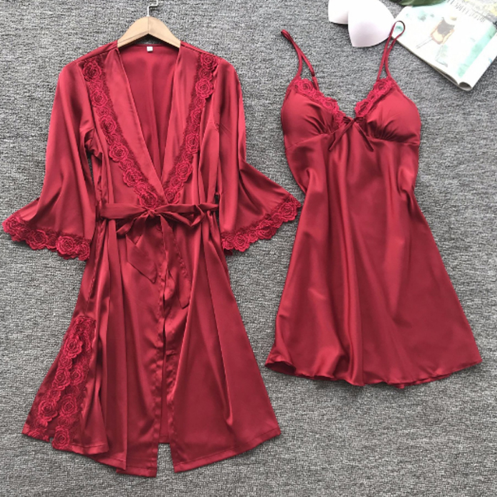 Váy ngủ kèm áo choàng lụa satin cao cấp