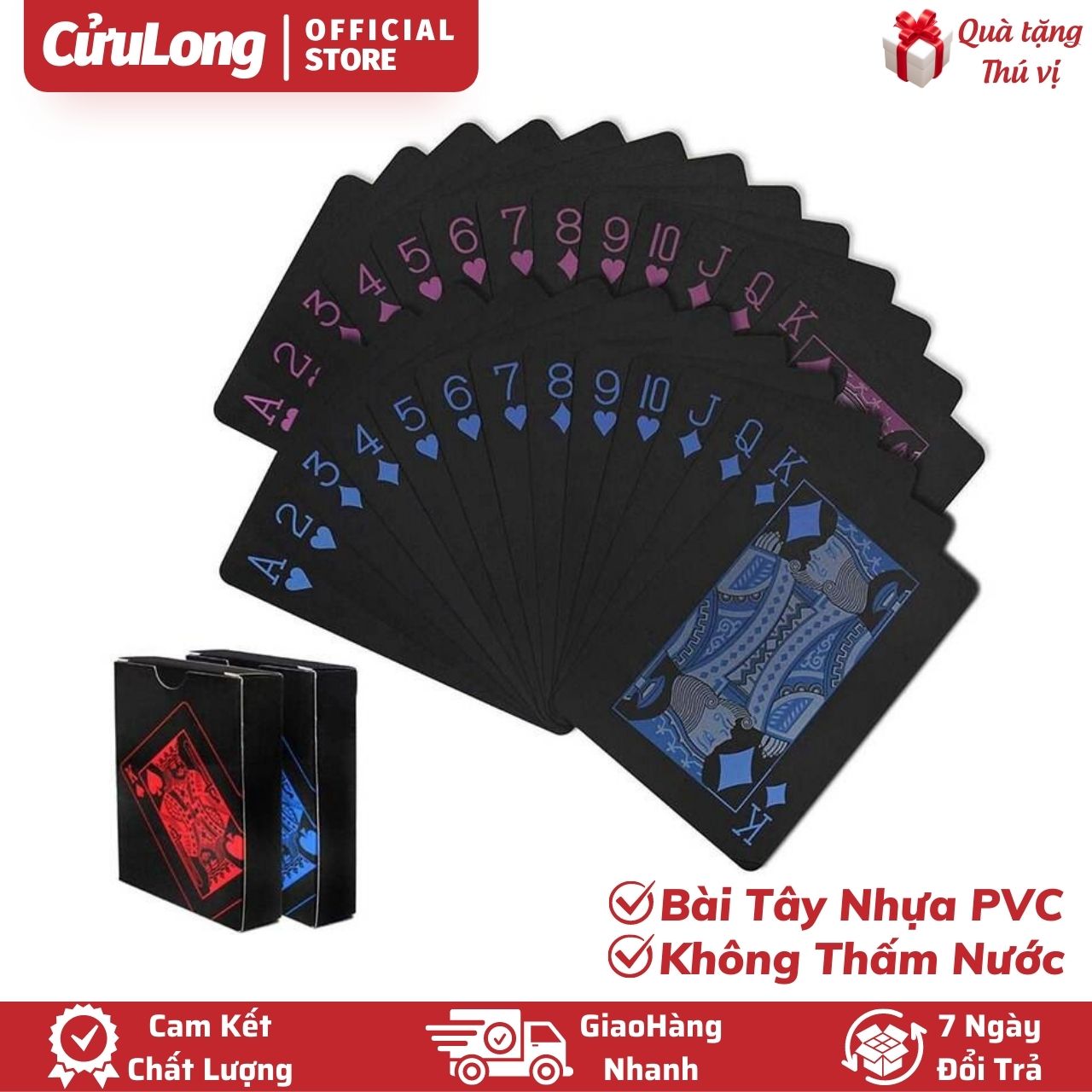 Bộ Bài Tây Nhựa PVC Chống Thấm Nước Chơi Bài Ảo Thuật Phi Bài, màu đen xanh vàng đỏ mềm tú lơ khơ bằng plastic CuuLongstore