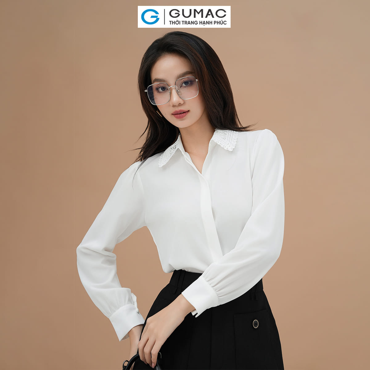 Áo sơ mi cổ ren thời trang GUMAC AE05001