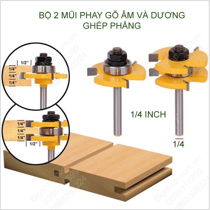Bộ 2 mũi phay gỗ âm và dương giúp ghép gỗ phẳng