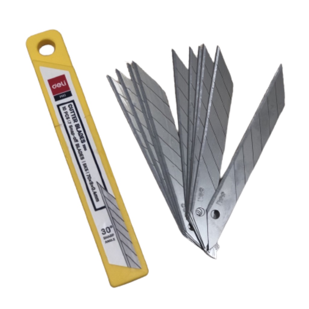 Lưỡi dao rọc giấy deli 2015 30 độ chính hãng dao trổ giấy 9mm 10 lưỡi/vĩ