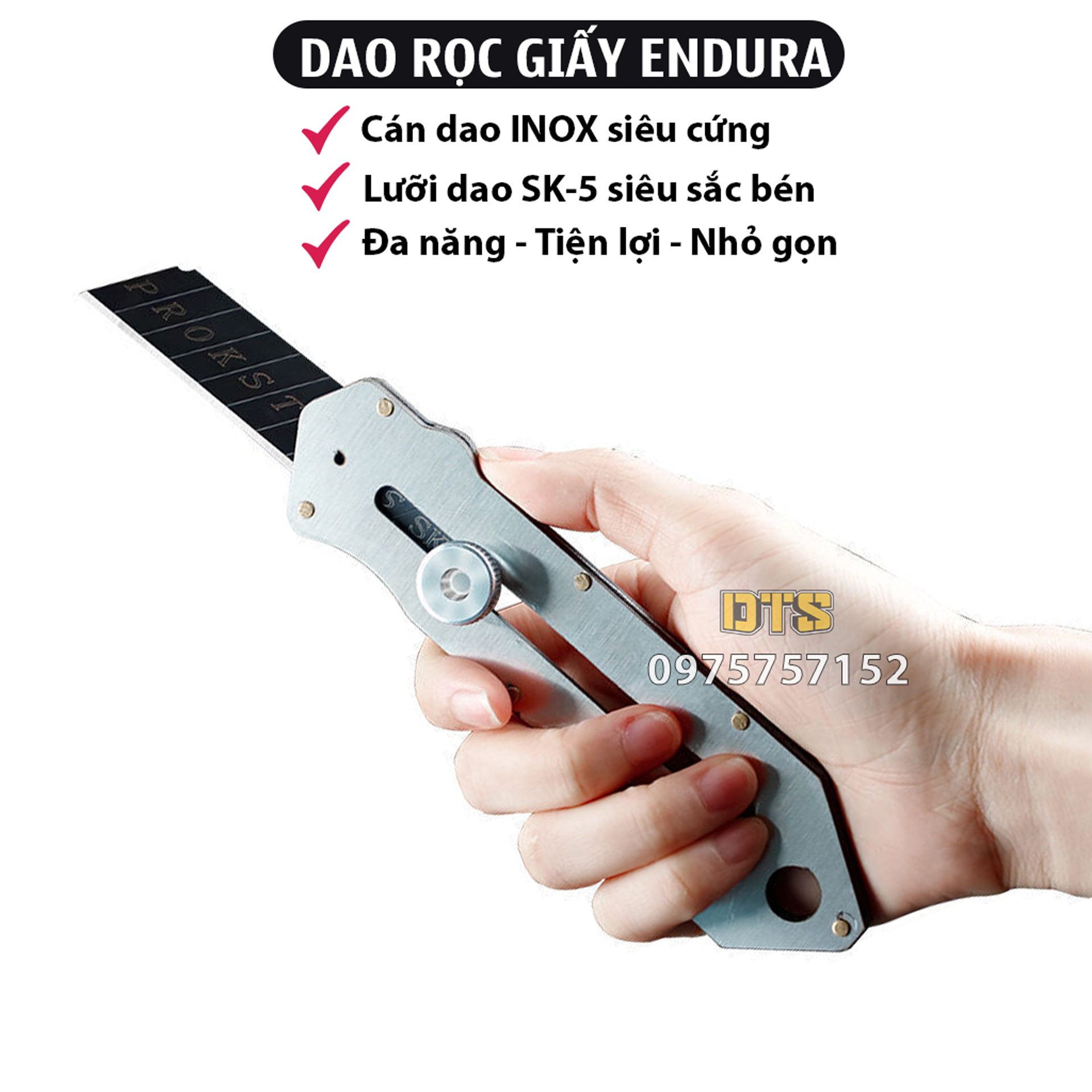 Dao rọc giấy cán INOX bản to 18mm ENDURA, Dao trổ cố định lưỡi dao siêu sắc, cắt giấy, rọc băng keo công việc văn phòng, dao cắt giấy, dao rọc giấy đa năng