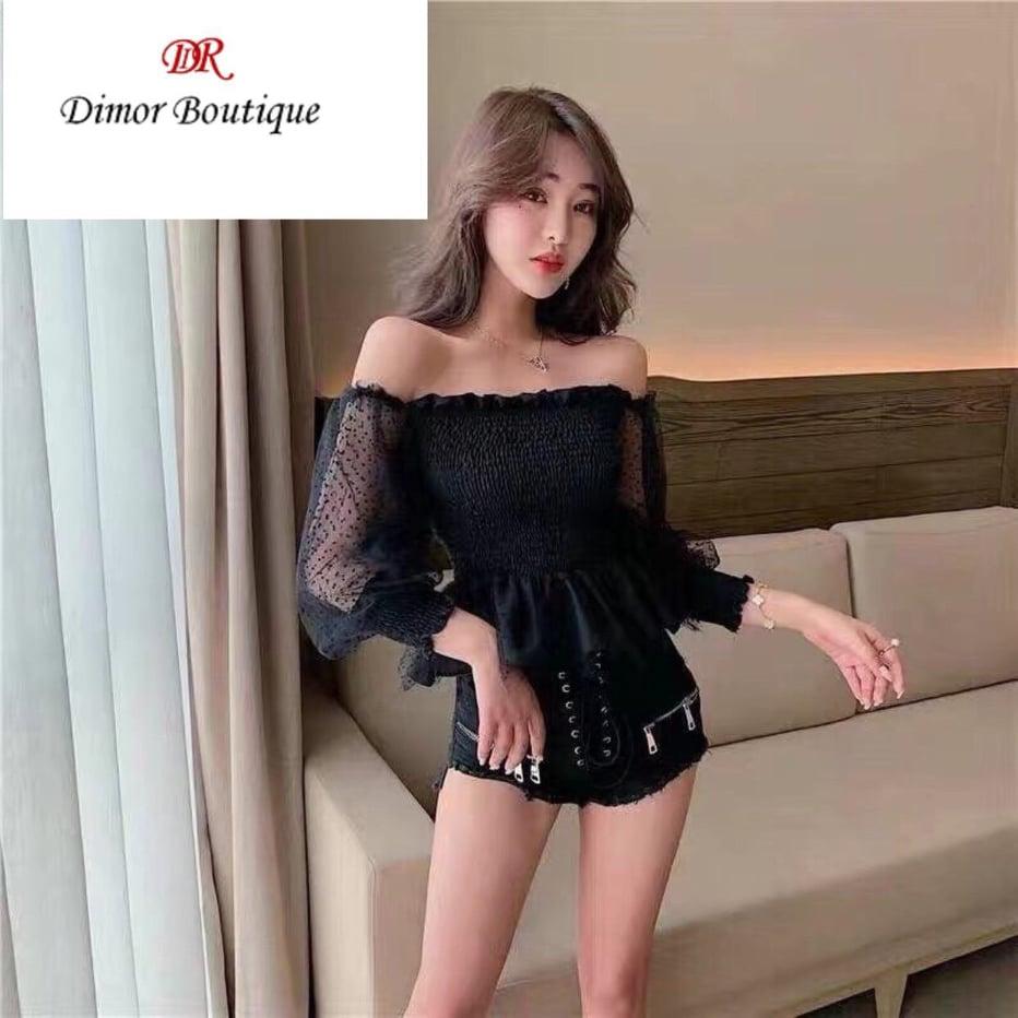 Áo voan rớt vai tay lưới TTKX0475