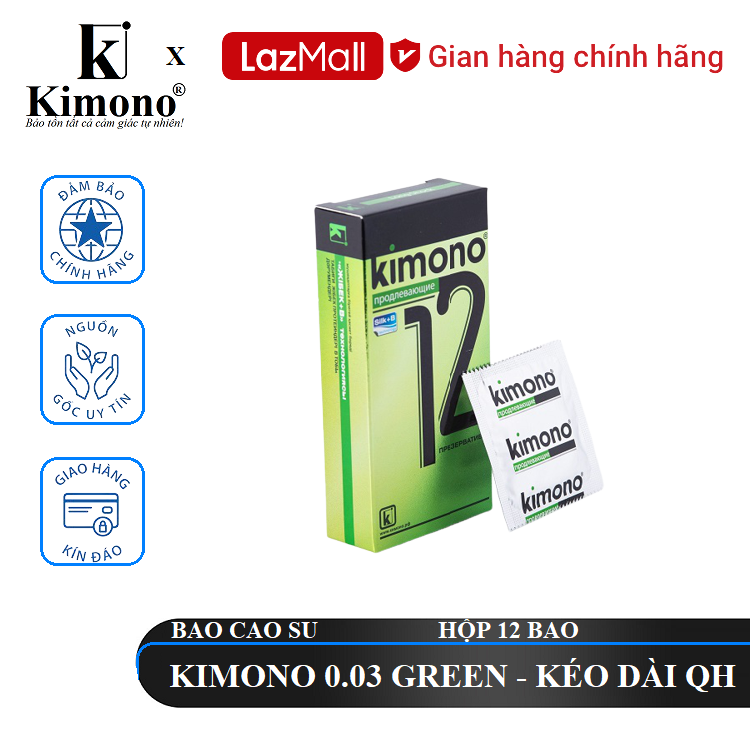 [ KIMONO ] Bao cao su Kimono 0.03 Green 12 bao - Siêu Mỏng