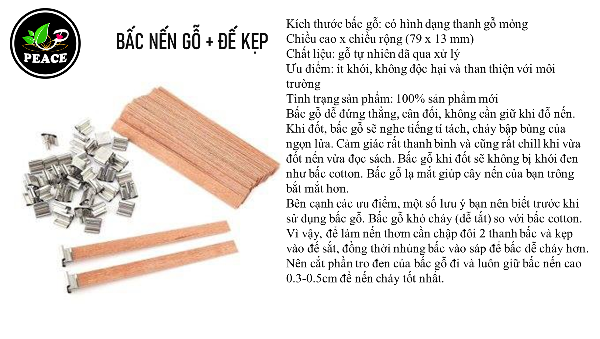 Bấc nến gỗ, bấc nến gỗ, đế kẹp bấc nến gỗ