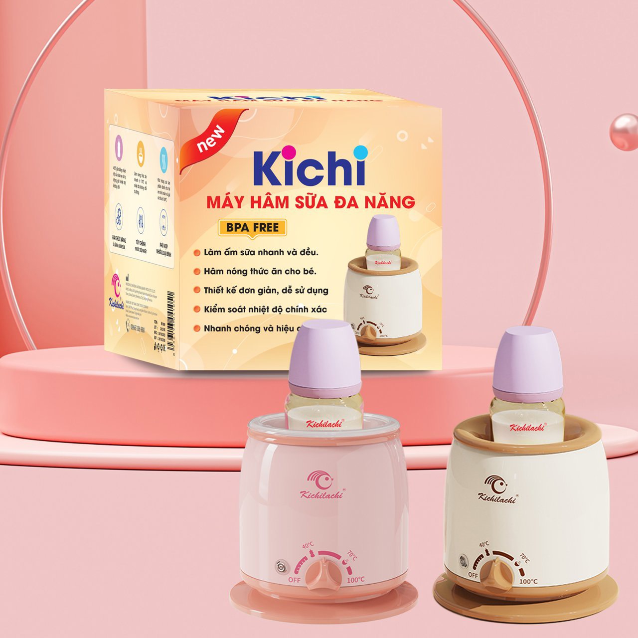 Máy Hâm Sữa Kichi, Máy Ủ Sữa , Thức ăn 3 Chức Năng [Bảo Hành 12 Tháng]