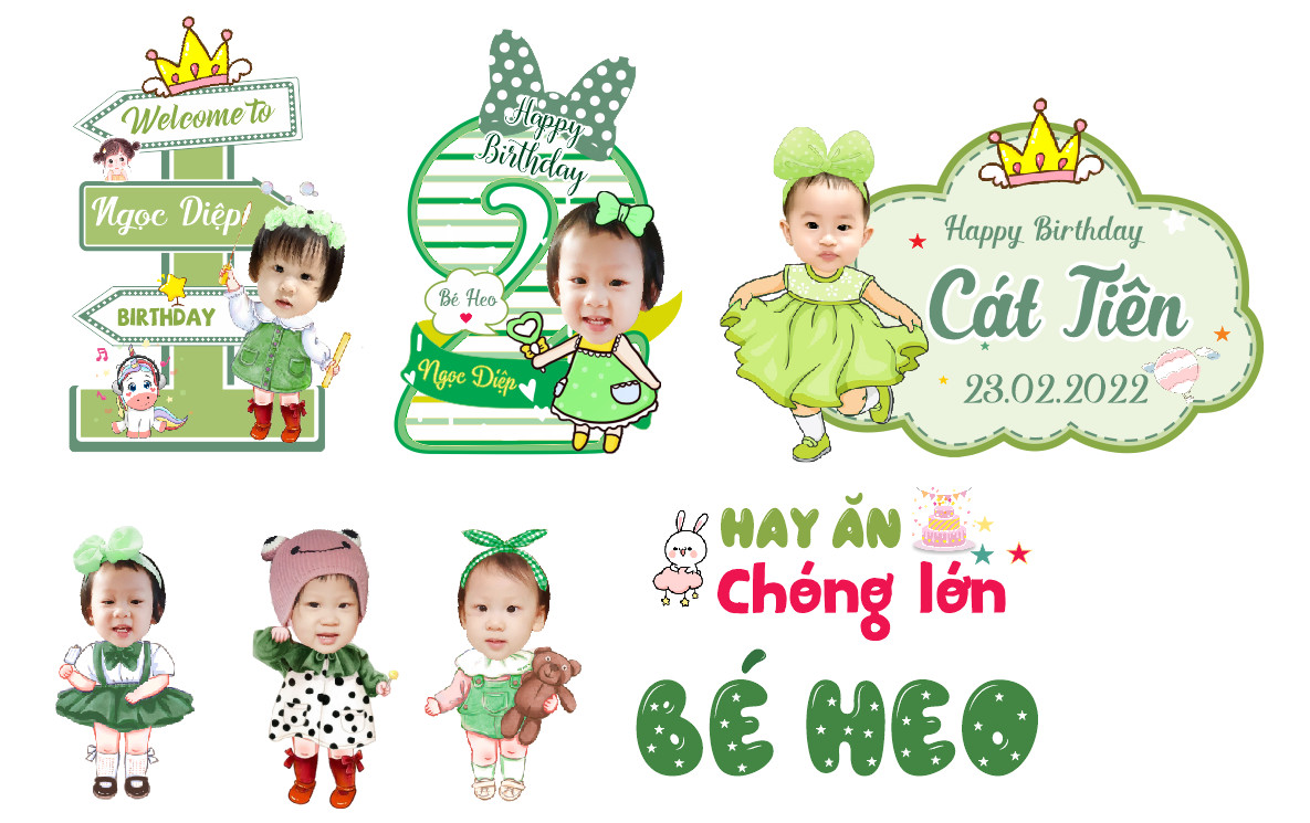 Combo chibi bé gái tone Xanh trendy