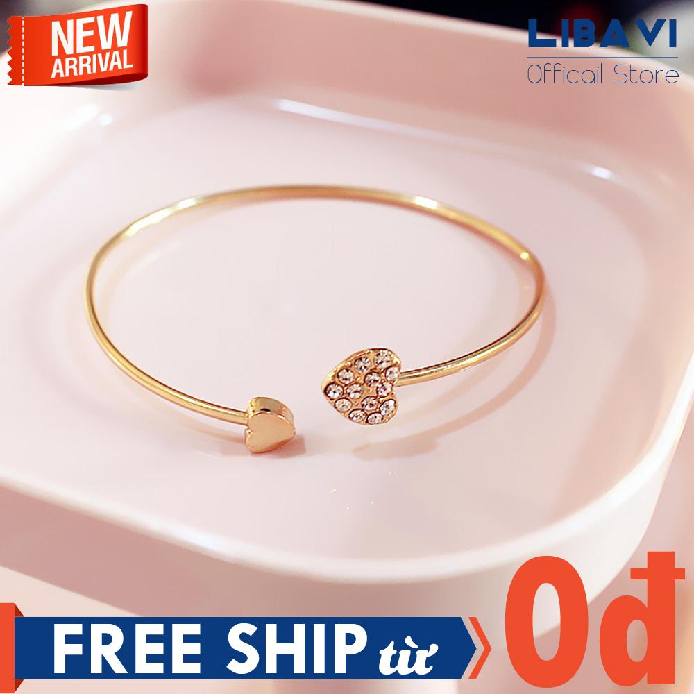 Vòng tay nữ Candycat VT4, Vòng tay trái tim may mắn phong cách Châu Âu, chất liệu kim loại có đính hạt (Free Size)