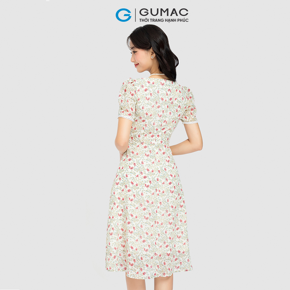 Đầm nữ GUMAC, đầm hoa viền ren DC08096