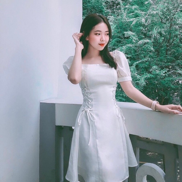ĐẦM CỔ VUÔNG, ĐAN DÂY EO (có ảnh thật) MS96