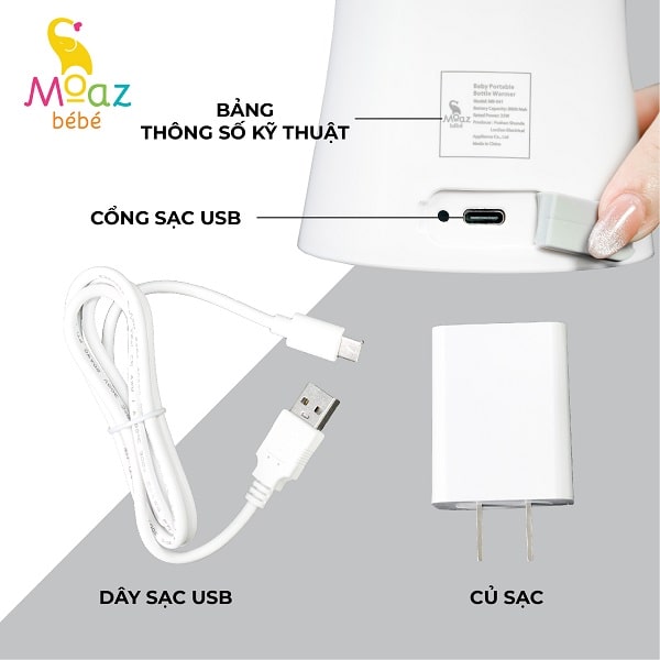 [CHÍNH HÃNG] Máy hâm sữa di động không dây Moaz Bebe MB-041