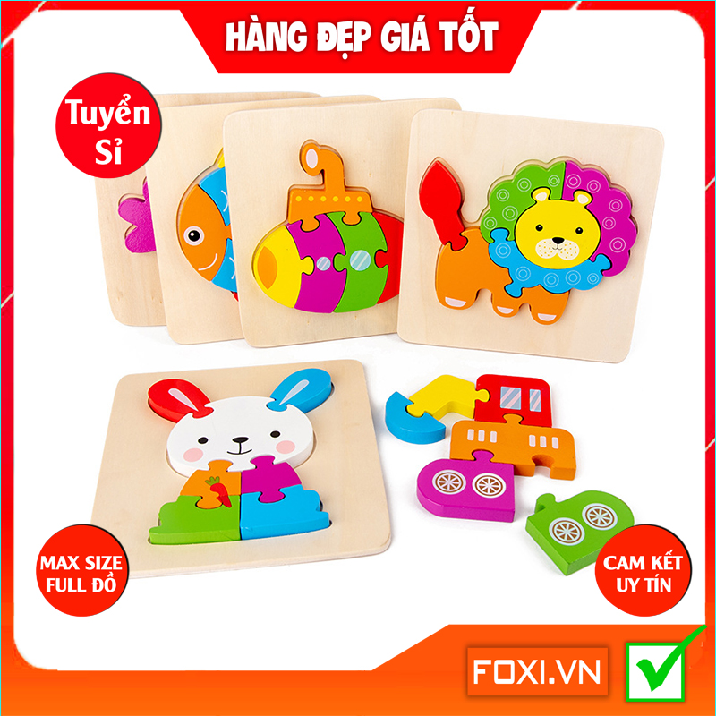 Đồ chơi lắp ghép bằng gỗ Foxi-tranh ghép hình nổi 3D-trò chơi sáng tạo-nhiều hình đa dạng-màu sắc ngộ nghĩnh-đáng yêu