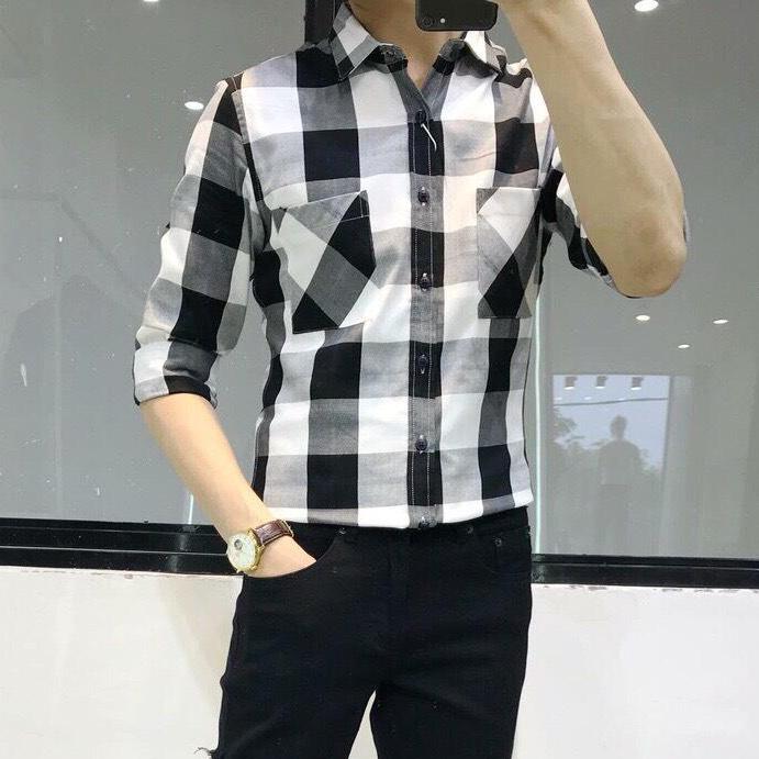 Kman Áo sơ mi nam sọc caro phối màu trẻ trung 080