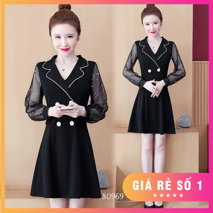 Đầm phối nút siêu sang đủ size S,M,L,XL,XXL - 80969