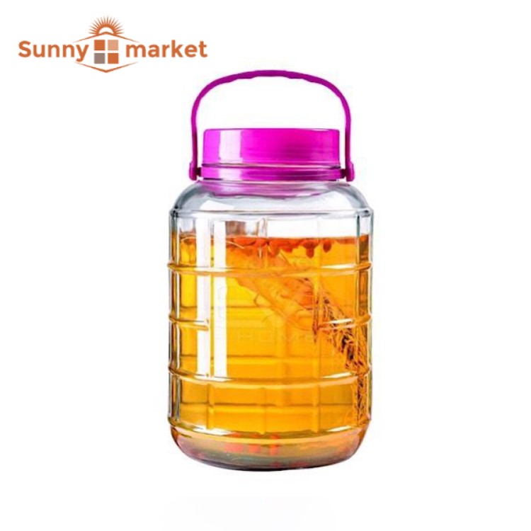 Bình thuỷ tinh ngâm rươu sâm có quai xách không van 8 lít