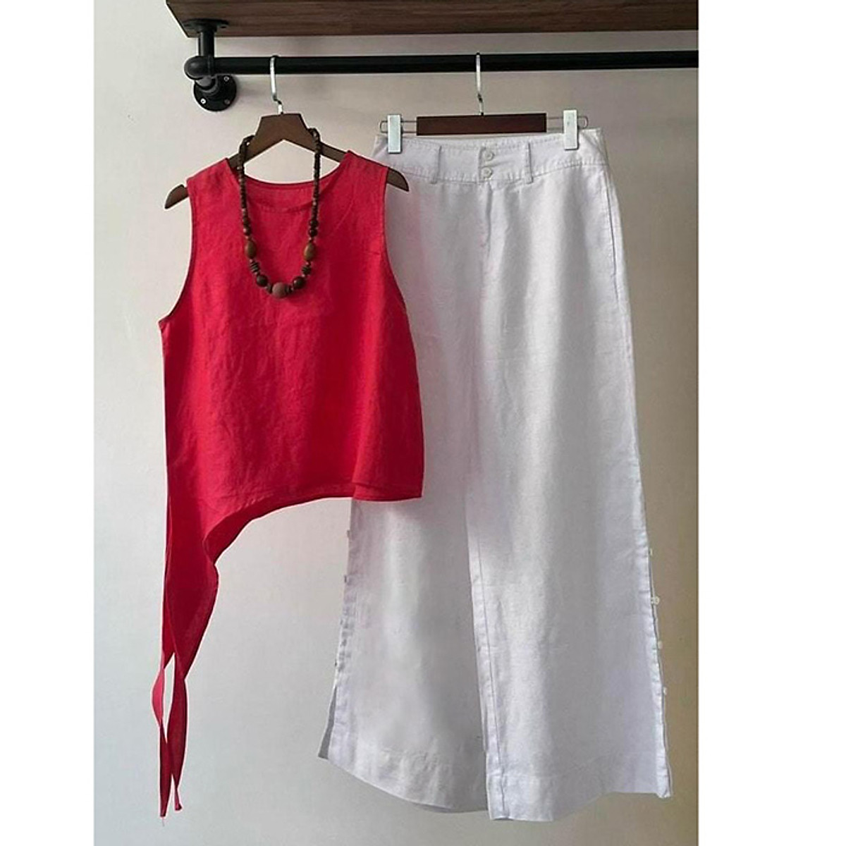 Set bộ linen nữ slinen, áo ghile và quần dài trẻ trung chất vải linen mềm mát