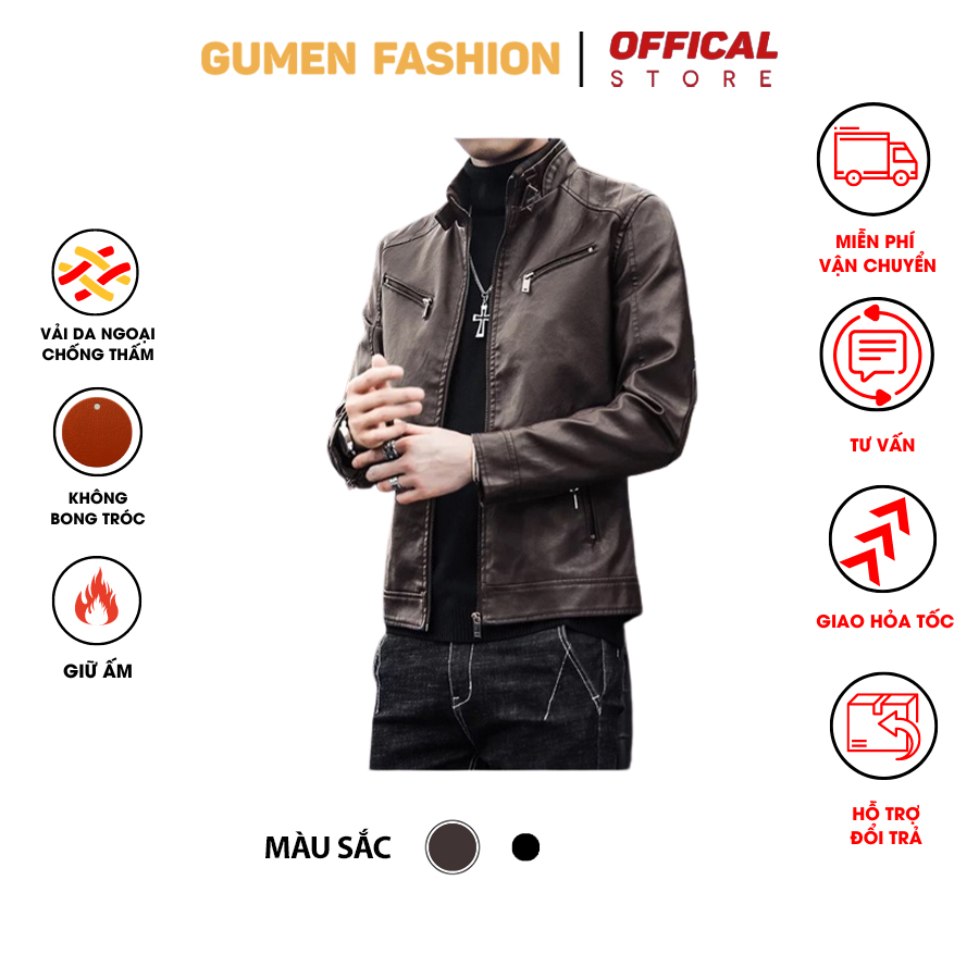 Áo khoác da nam túi khóa kéo trang cao cấp-Da02 (bảo hành 2 năm)