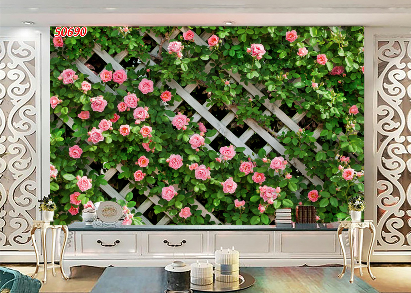 Tranh dán tường 3D , tường hoa hồng( đã tích hợp sẵn keo)= KT lớn INBOX shop