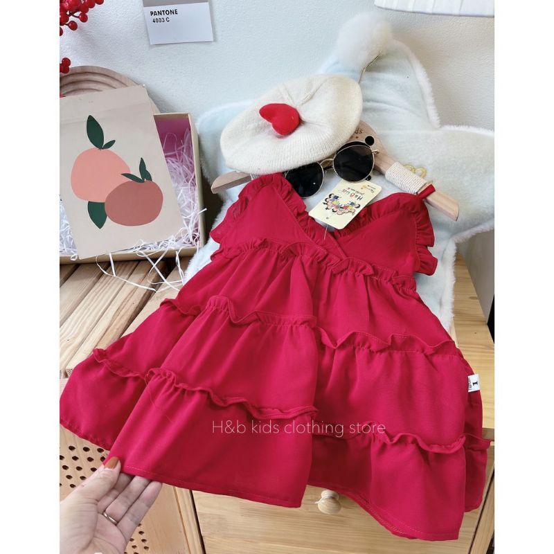 Váy đỏ tầng 2 dây cho bé gái siêu đỉnh