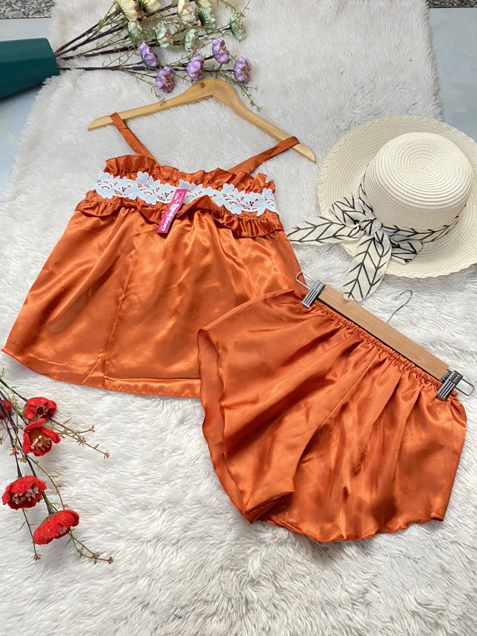 đồ ngủ nữ Sexy Set ngủ 2 dây Phi Lụa mát lạnh mềm mịn Freesize dưới 57kg